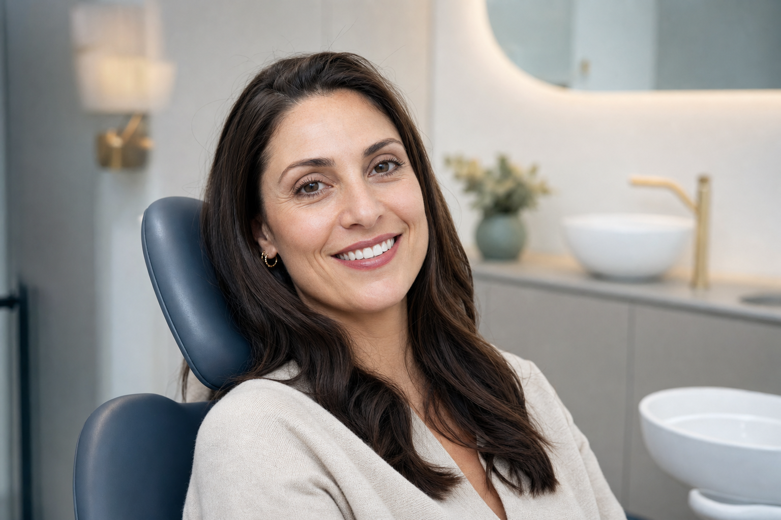 A smiling patient after restorative crown treatment
